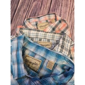 Wrangler Pearl Snap Shirts Mens 3XL Blue Plaid Short Sleeve Button Up Lot Of 3